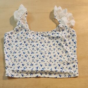 SHEIN Blue Floral Lace Strap Crop Top